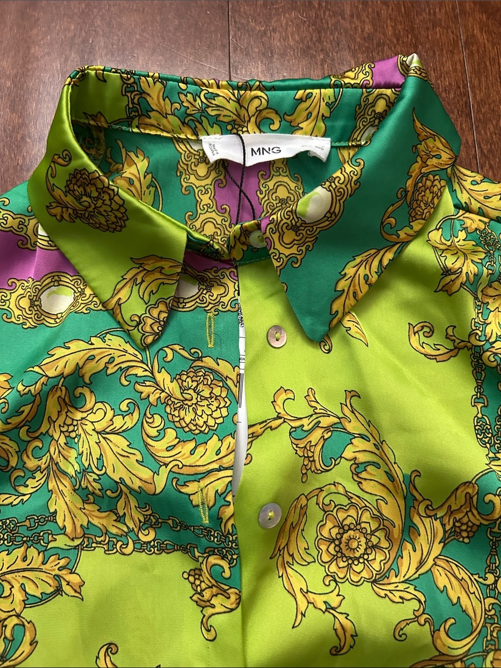 Mango Green Multicolored Baroque Print Satin Pant Set, Size 2, NWT - Picture 5 of 16